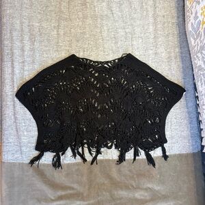 Black Crochet Fringe Shawl